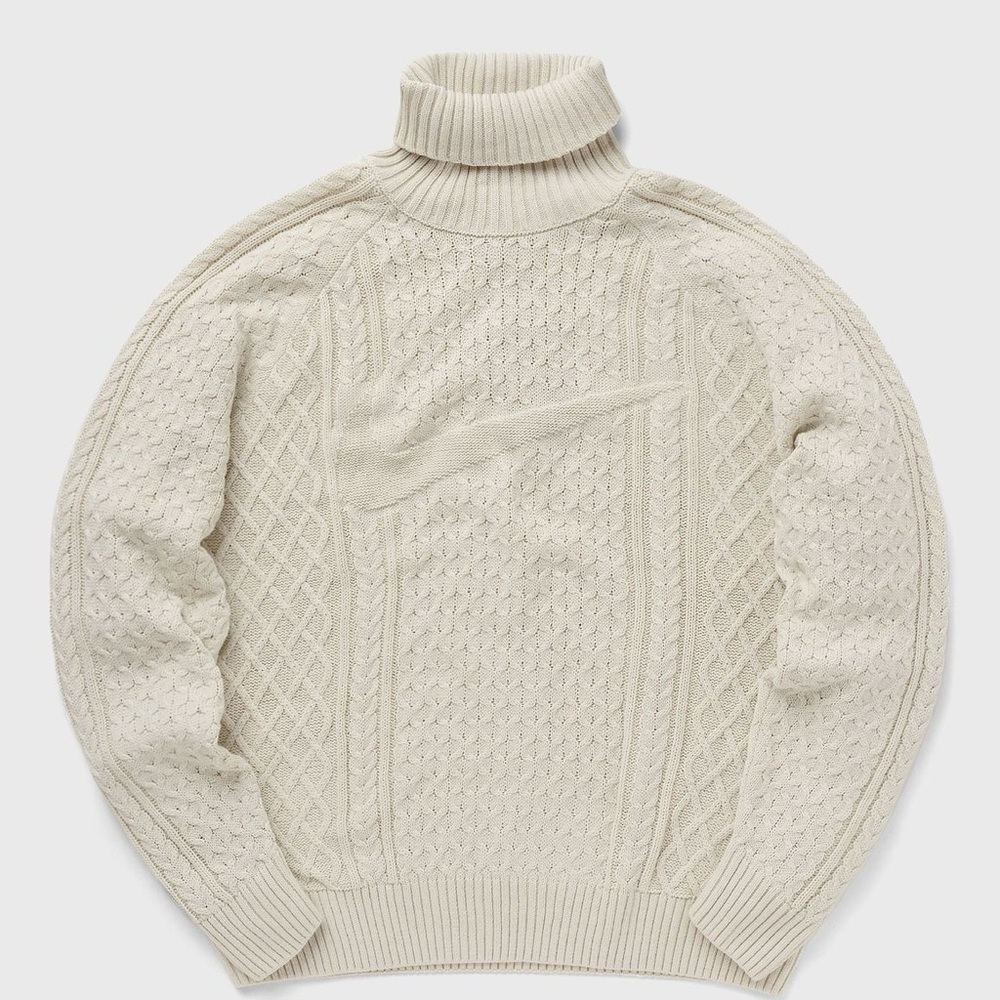 Nike Life Cable Knit Turtleneck Sweater Light Bone FB7770-072 Men's Sz XS